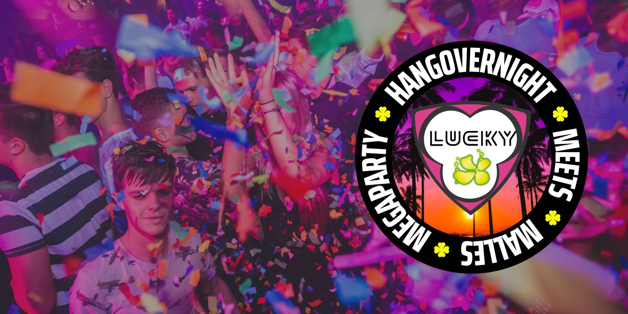 Banner Hangovernight meets Malles Megaparty. Megapark feest 17 oktober in Rijssen